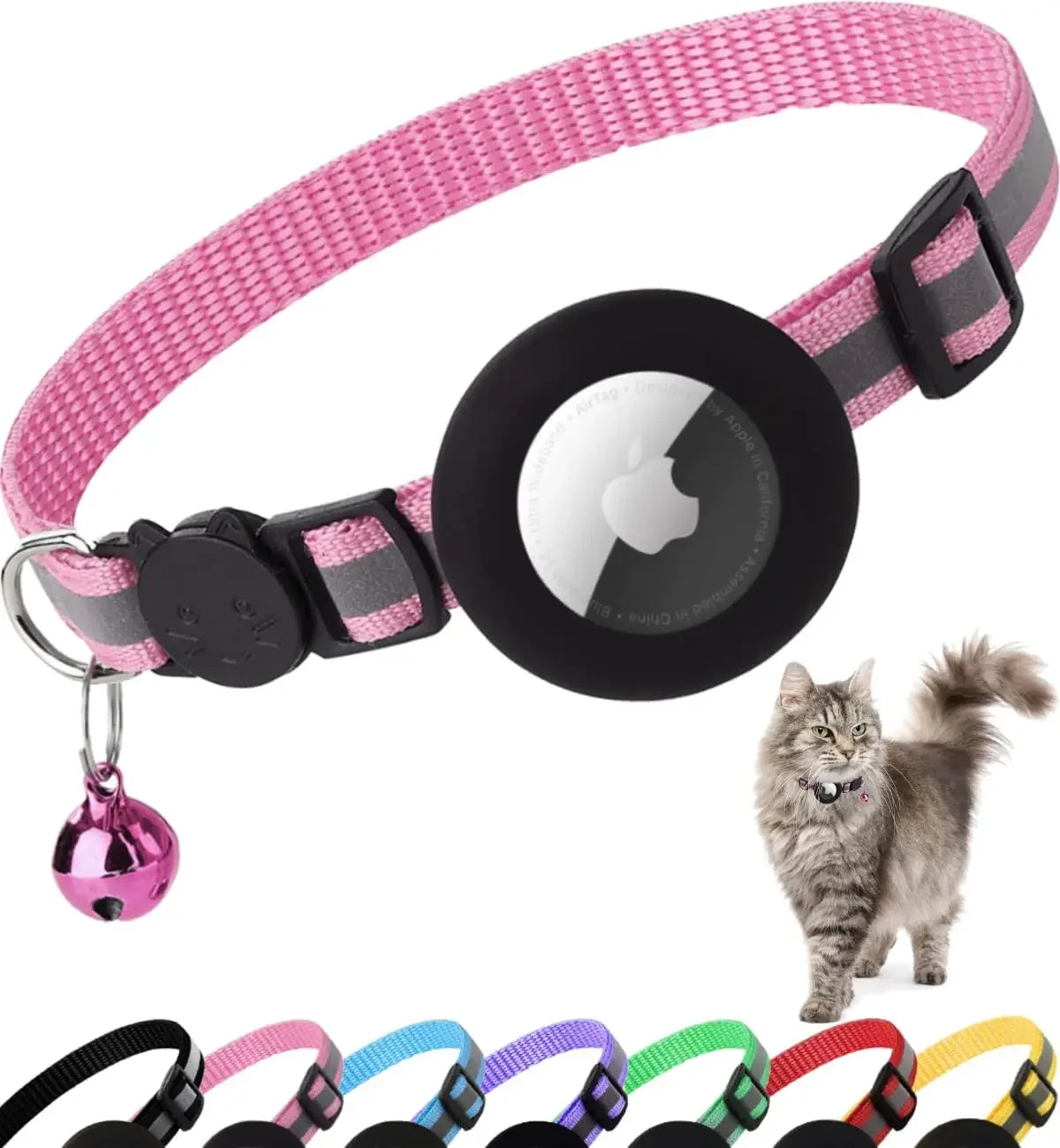 ATUBAN Airtag Cat Collar Breakaway, Reflective Kitten Collar with Apple Air Tag Holder and Bell for Girl Boy Cats, 0.4 Inches